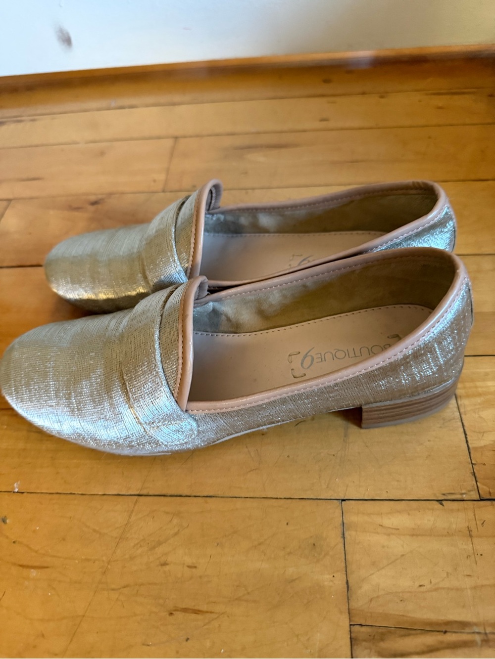 Boutique 9 Metallic Champagne Gold Loafers Smoking Flat